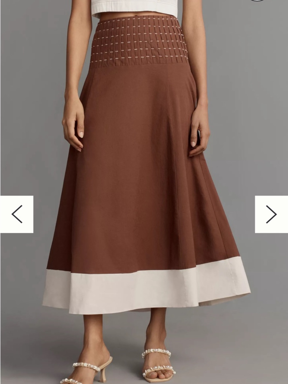 Anthropologie Brown Maxi Skirt with Cream Contrast Hem - Picture 2 of 11